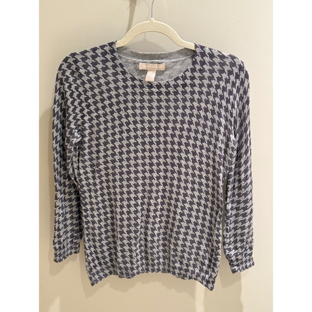 Banana Republic Houndstooth Knit Top Long Sleeve Casual‎ Gray Black Size S
